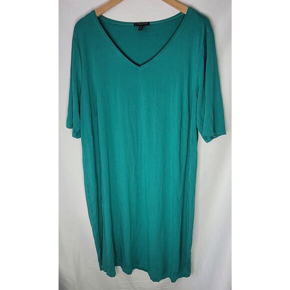 Eileen Fisher- Women's Plus Green V Neck Jersey Dress- size 2x - Picture 1 of 6